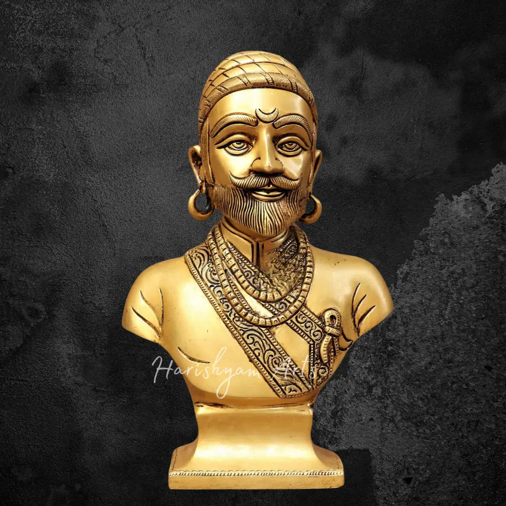 12” Brass Chatrapati Shivaji Maharaj Bust Decor Figurine