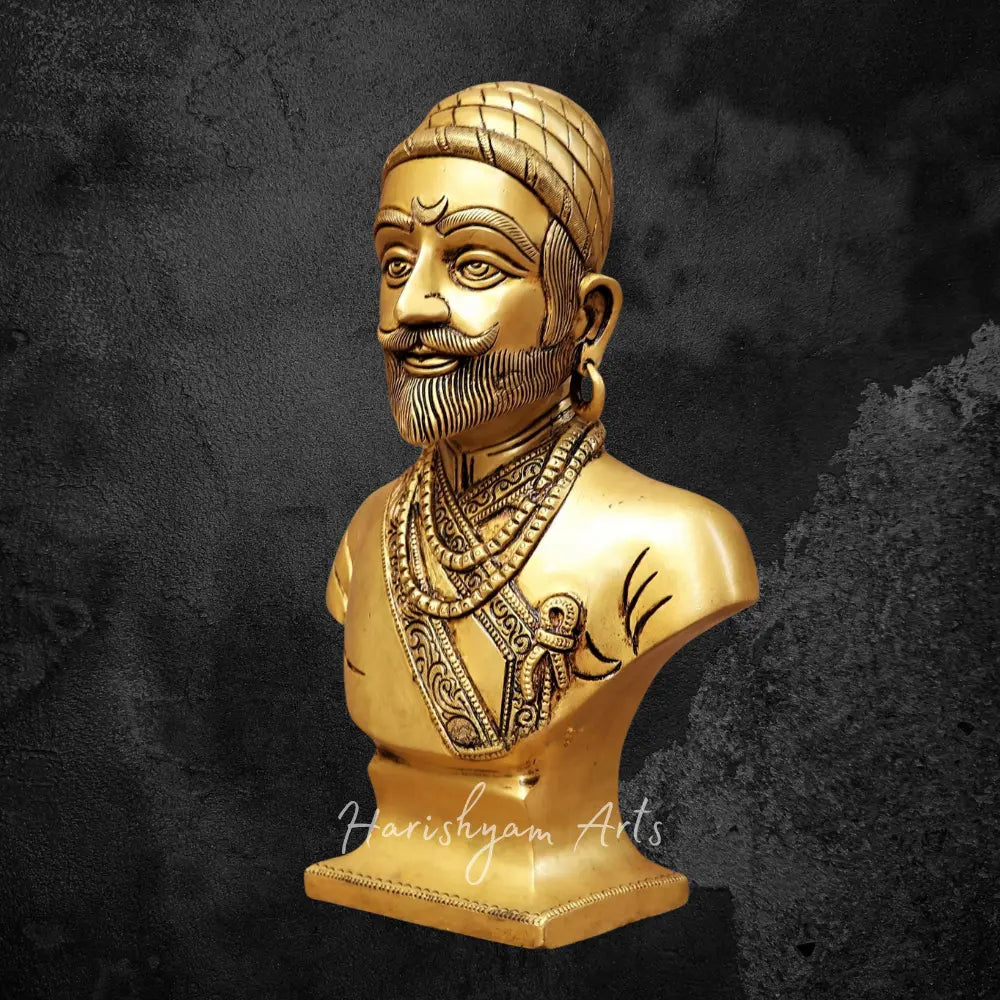 12” Brass Chatrapati Shivaji Maharaj Bust Decor Figurine