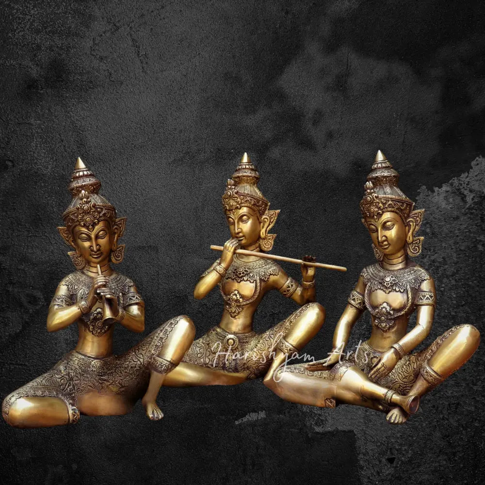 12" Brass Decor Musicians Figurine Set of 3 Piece