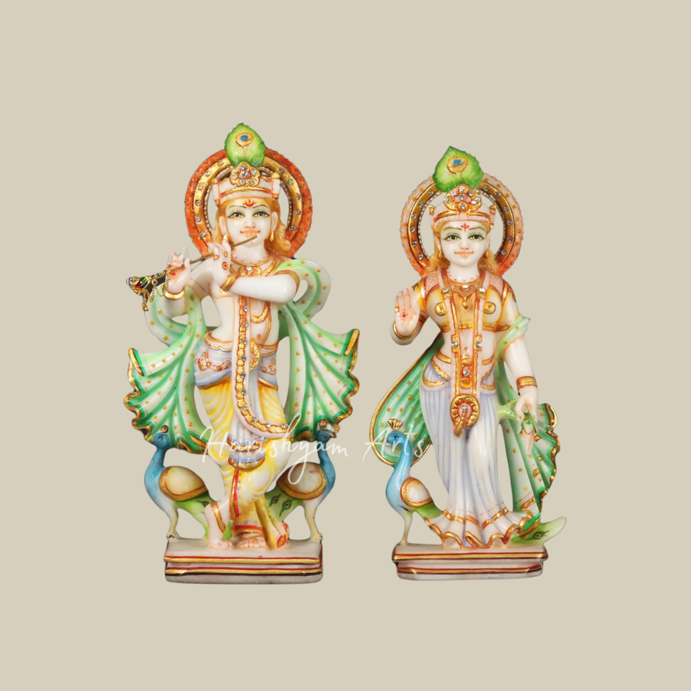 12" Handmade Marble Radha Krishna Statue