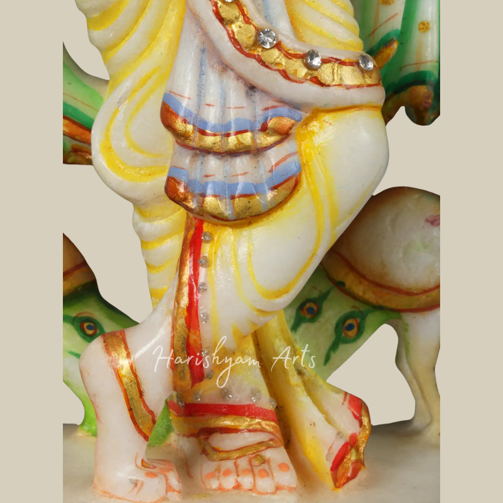 12" Colourful Radha Krishna White Marble Moorti