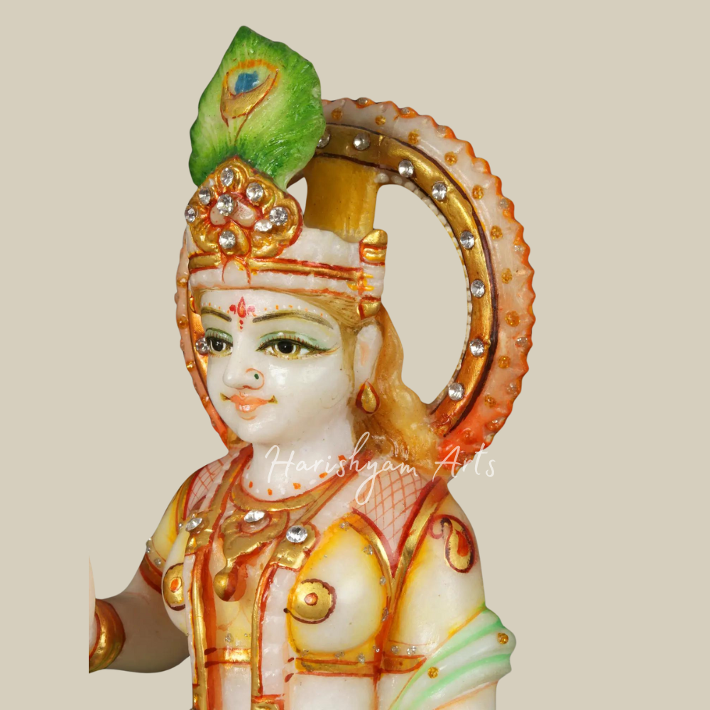 12" Colourful Radha Krishna White Marble Moorti