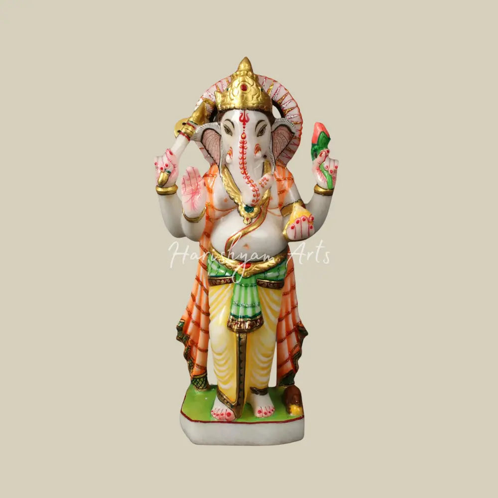 12" Four Armed Standing Ganesha Marble Deity