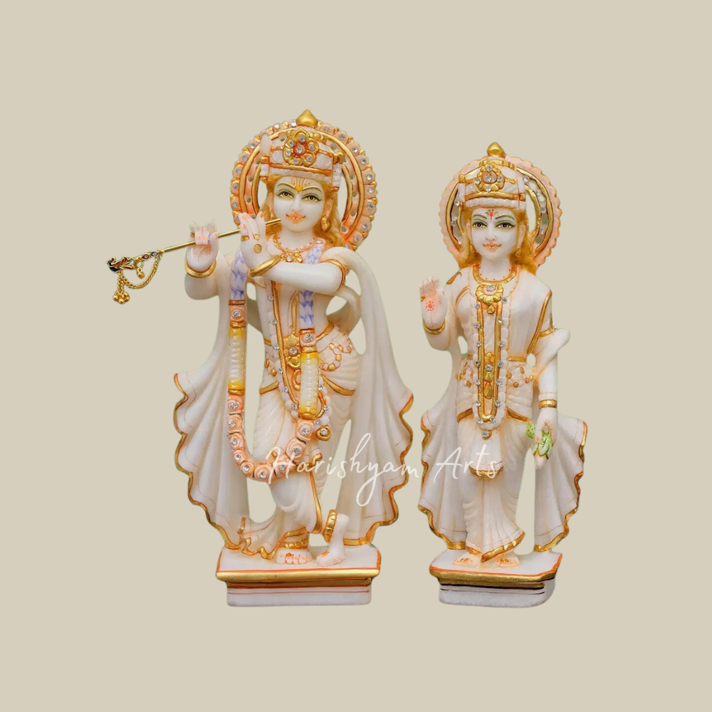 12" Handmade Marble Radha Krishna Statue