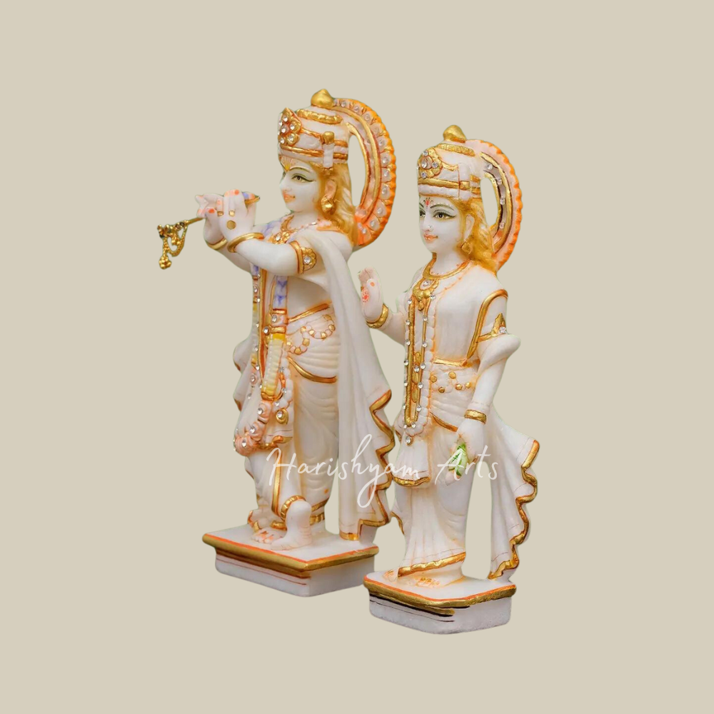 12" Handmade Marble Radha Krishna Statue