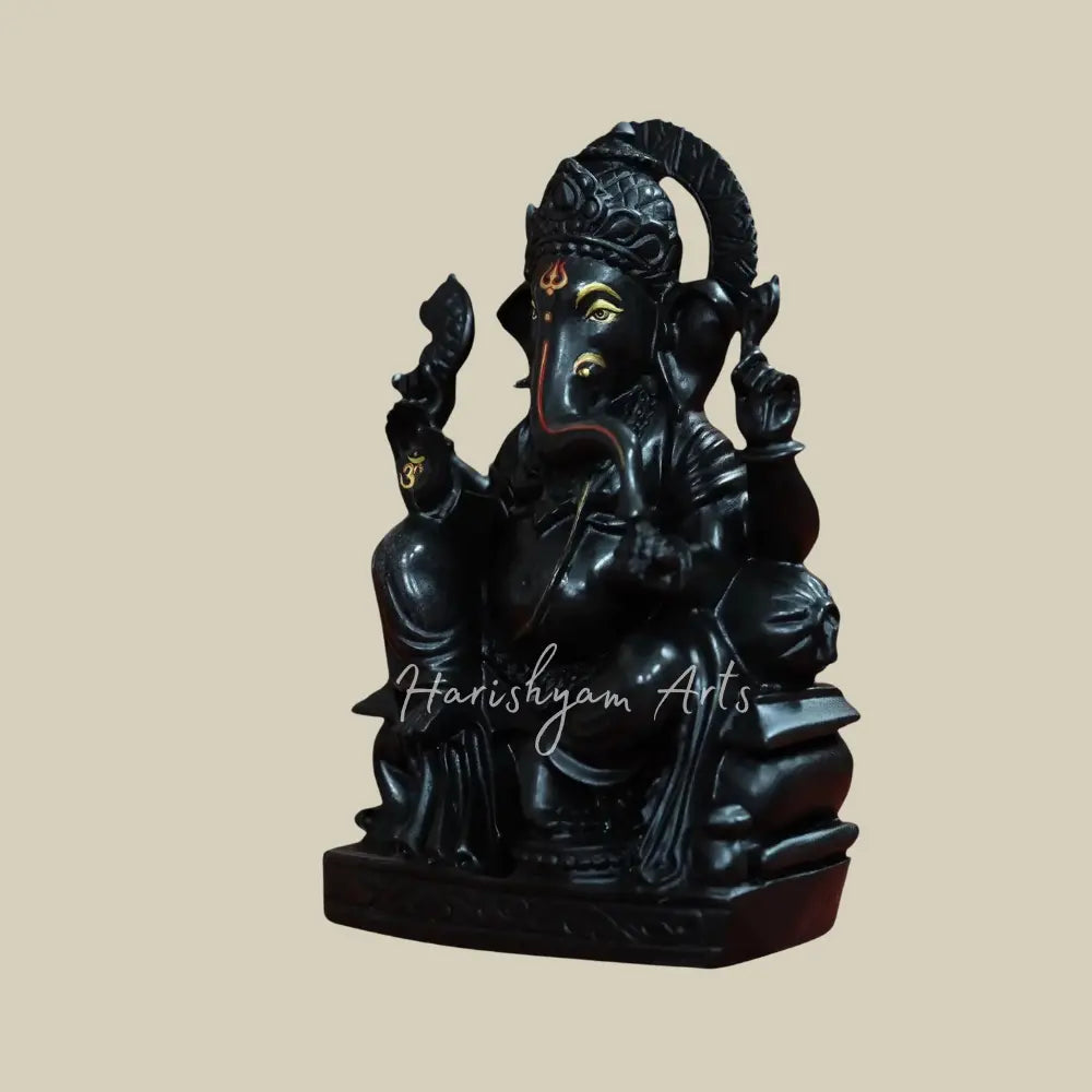 12" Lord Ganesha Seated On Throne Marble Moorti