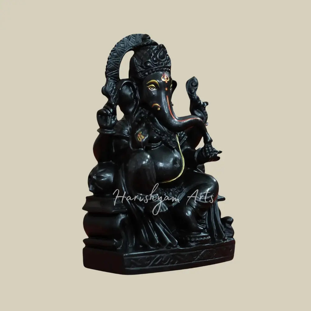 12" Lord Ganesha Seated On Throne Marble Moorti