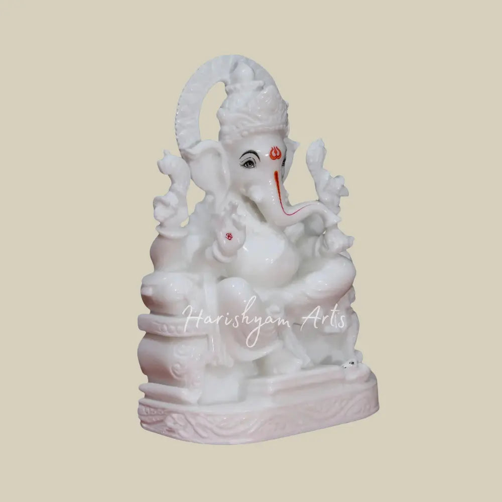 12" Lord Ganesha With Trident Tilak in Makrana Marble Statue