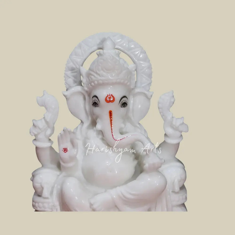 12" Lord Ganesha With Trident Tilak in Makrana Marble Statue