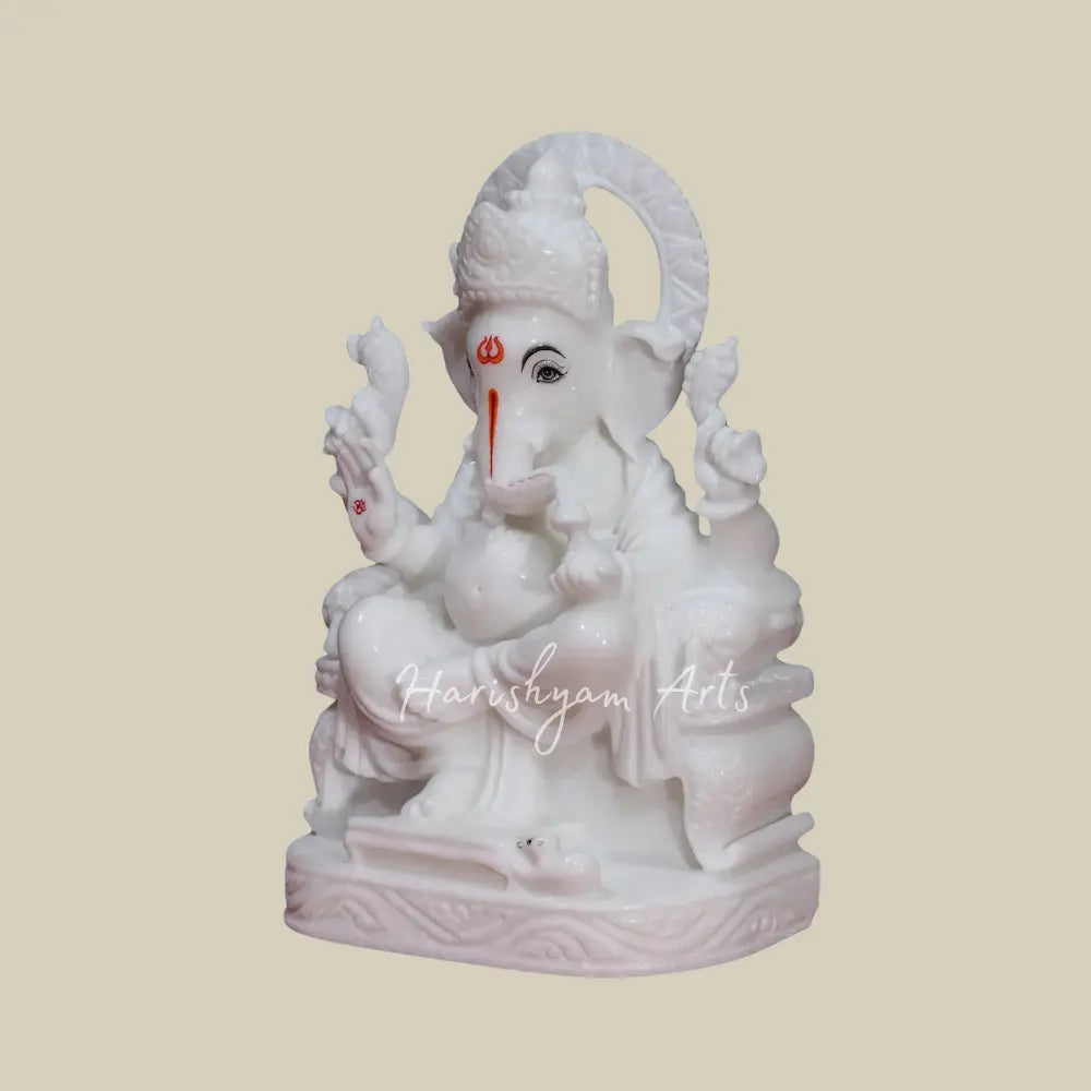 12" Lord Ganesha With Trident Tilak in Makrana Marble Statue