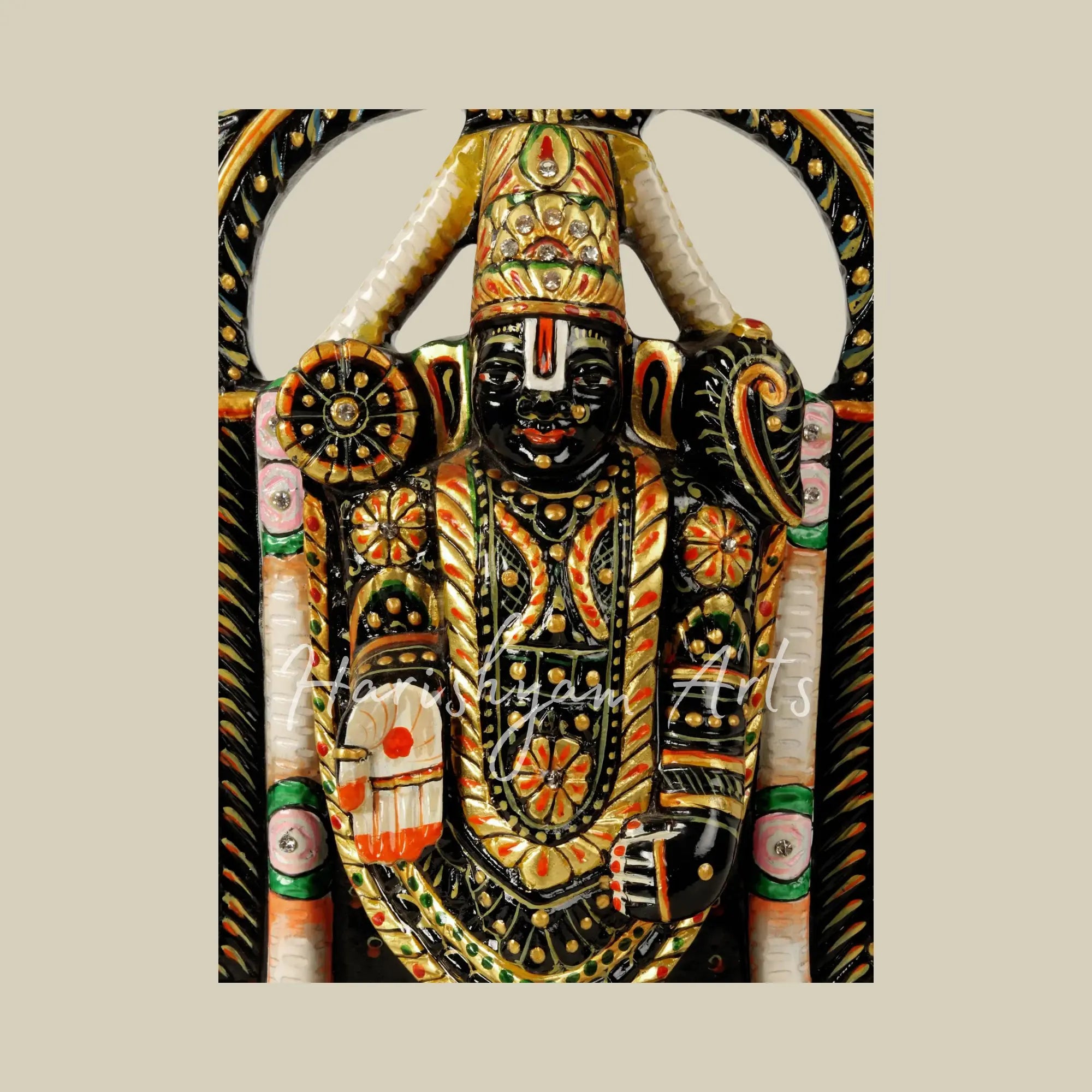 12 inches Lord Venkateshvara as Tirupati Balaji Black Marble Murti