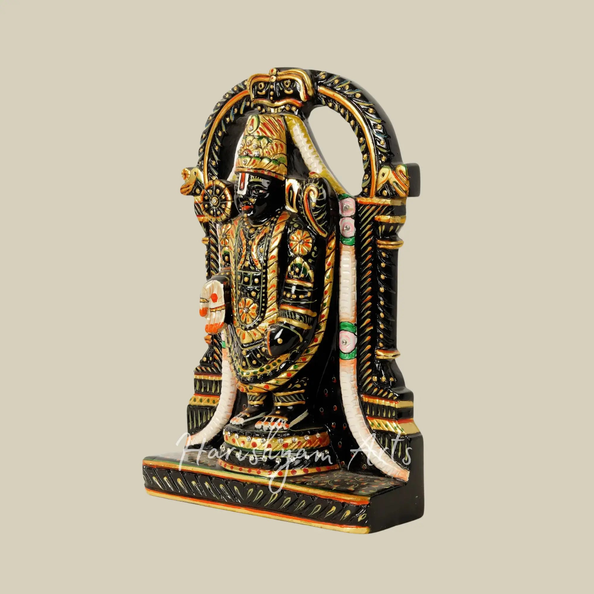 12 inches Lord Venkateshvara as Tirupati Balaji Black Marble Murti 6