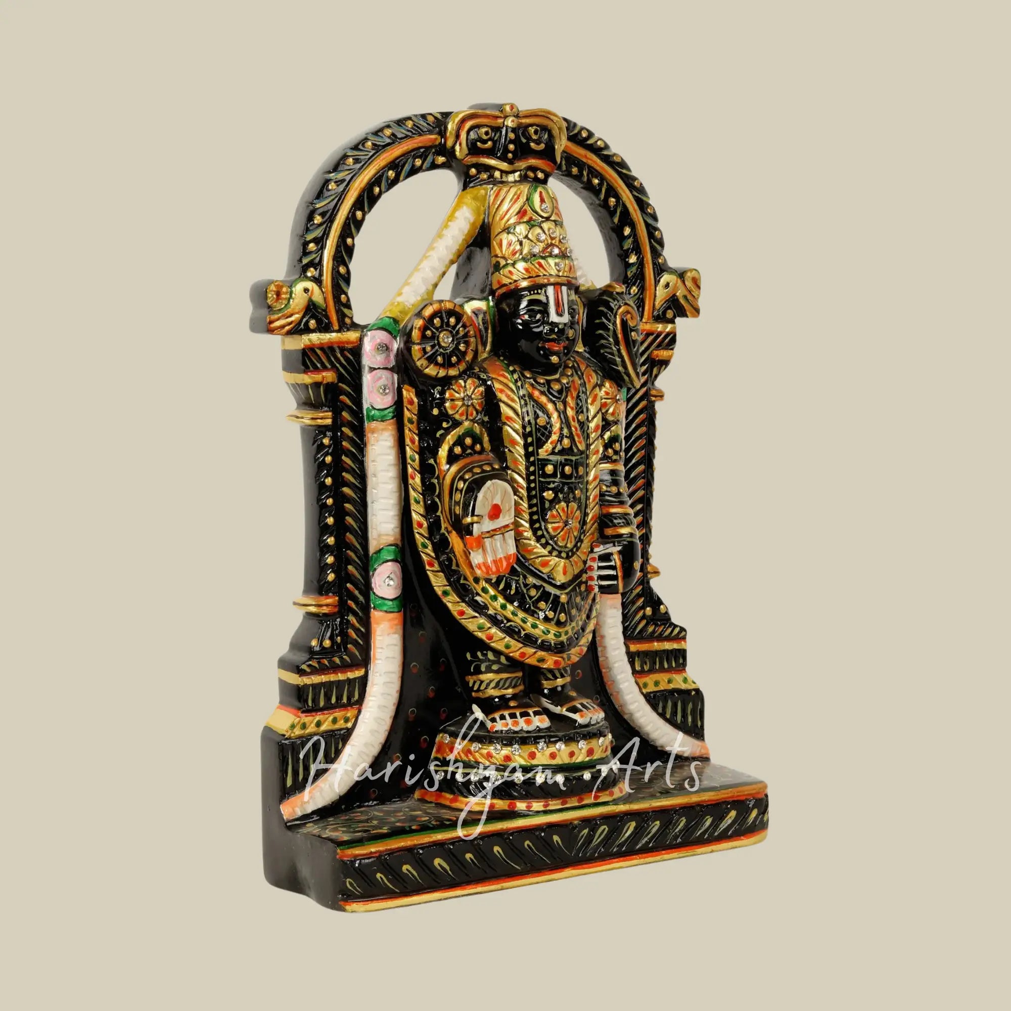 12 inches Lord Venkateshvara as Tirupati Balaji Black Marble Murti 8