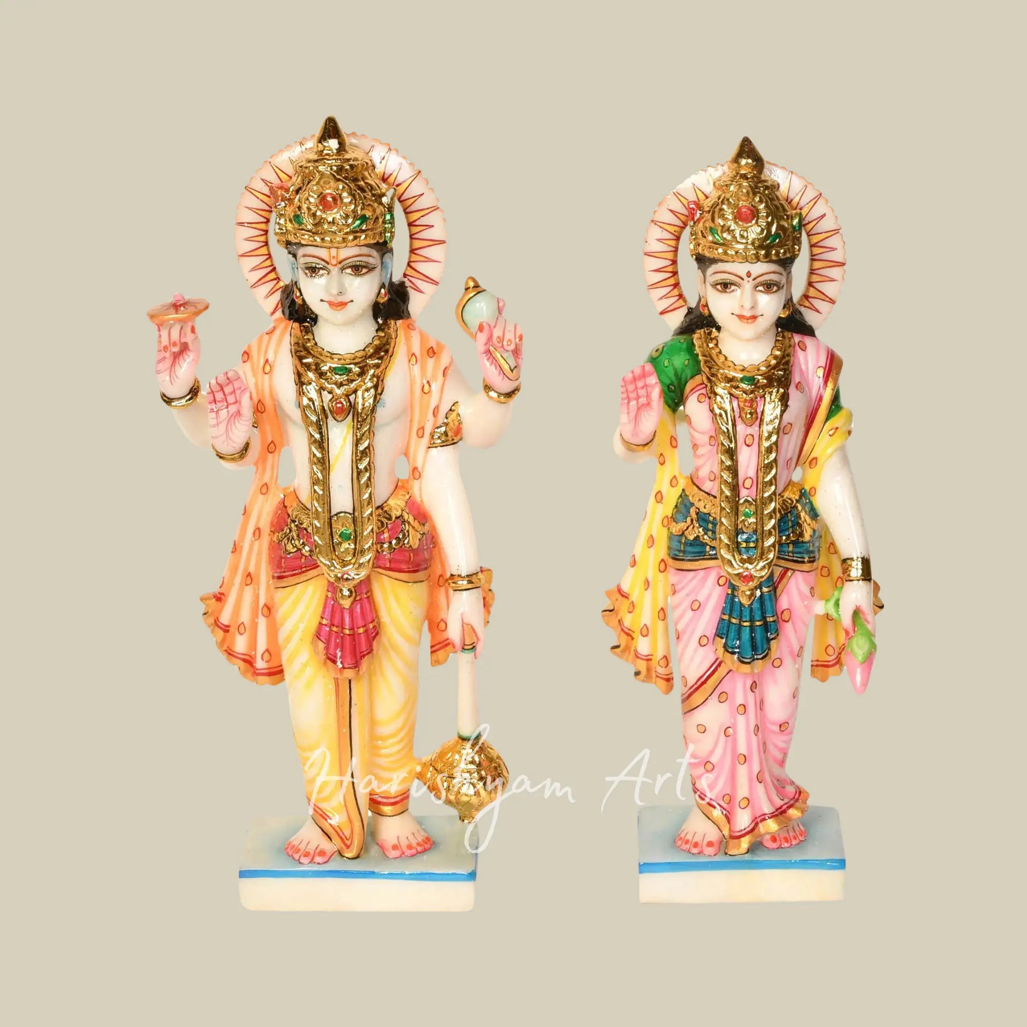 12 inches Lord Vishnu with Goddess Lakshmi Marble Moorti