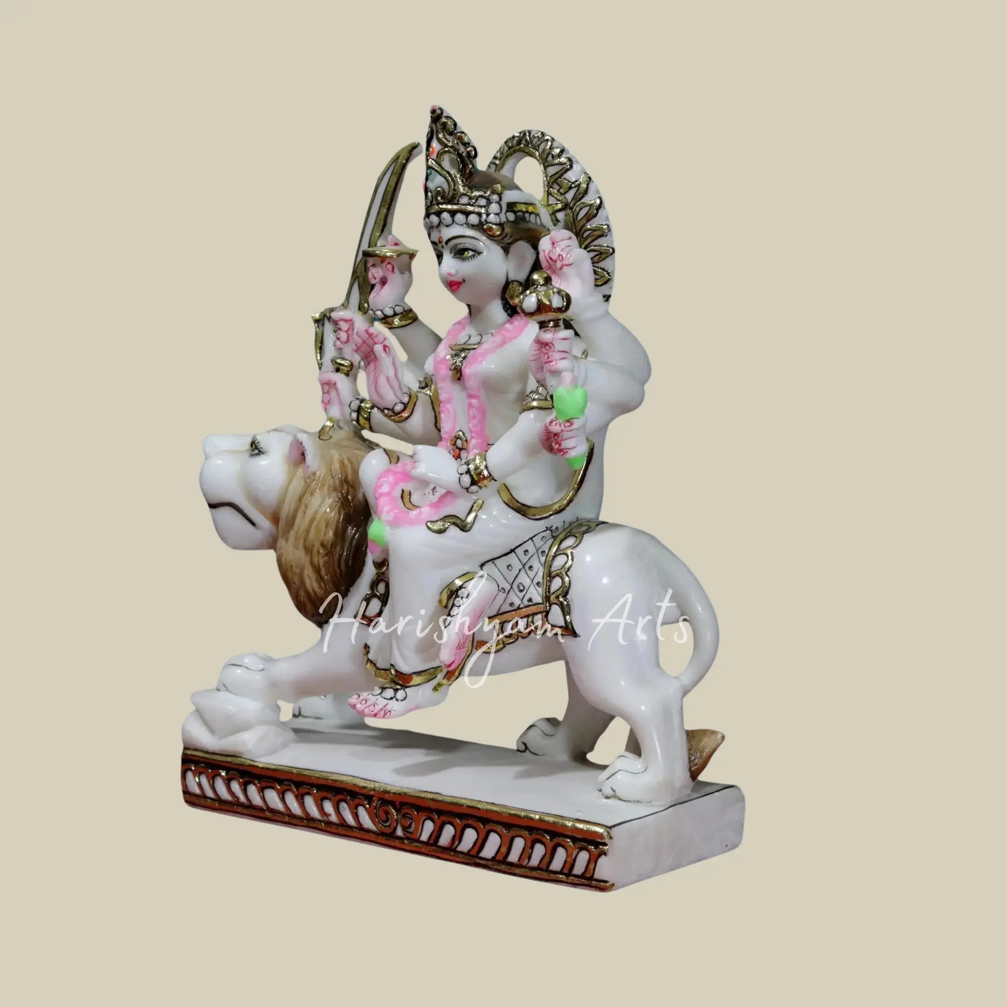 12" Marble Durga statue with intricate detailing