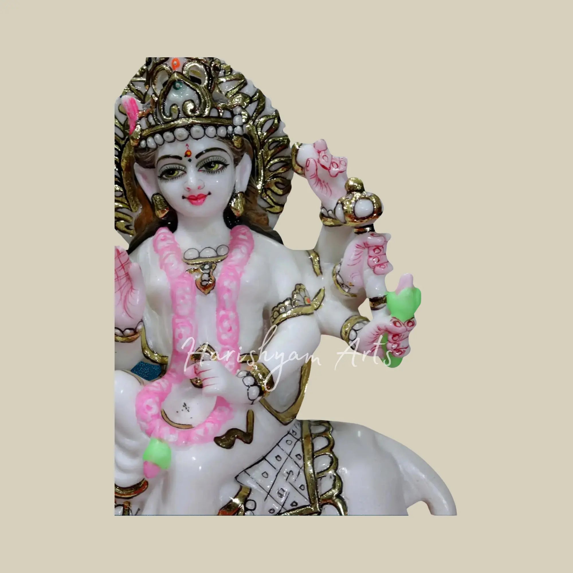 12" Marble Durga statue with intricate detailing