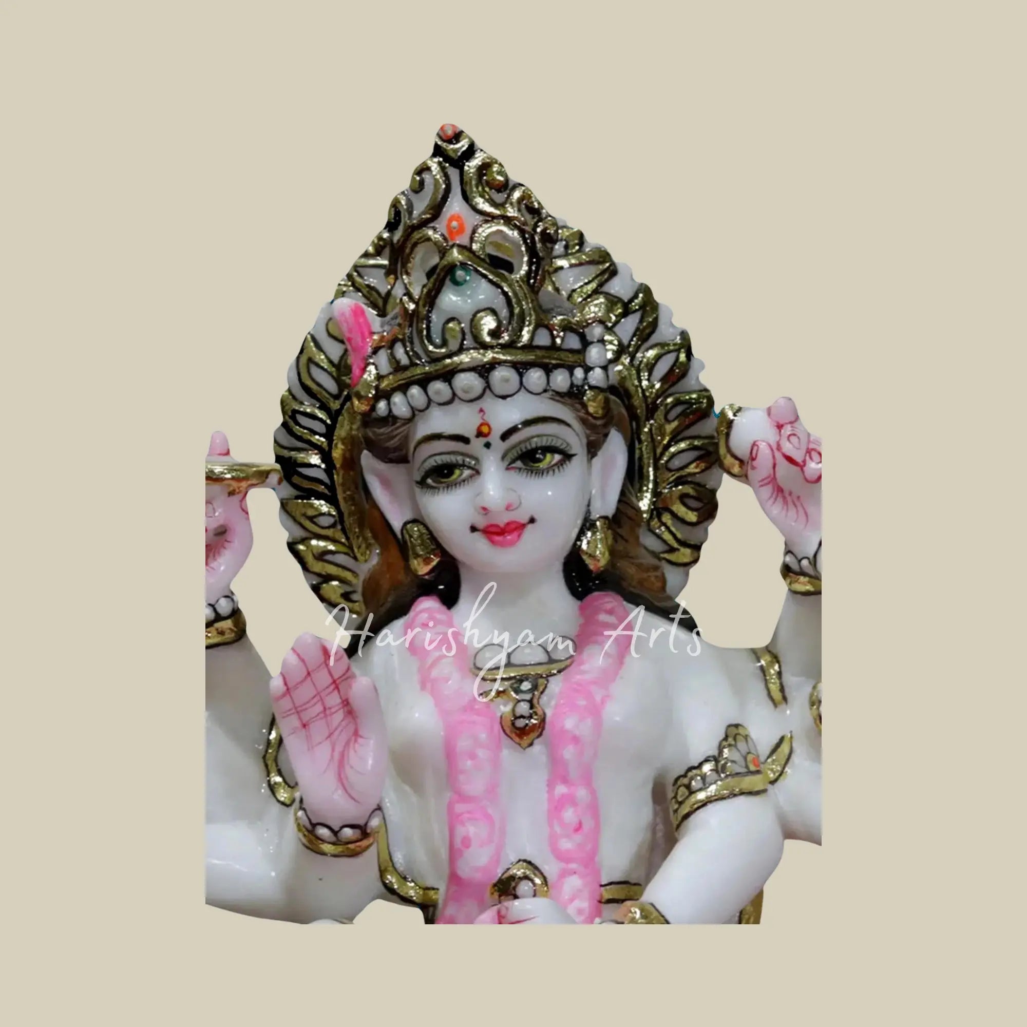 12" Marble Durga statue with intricate detailing