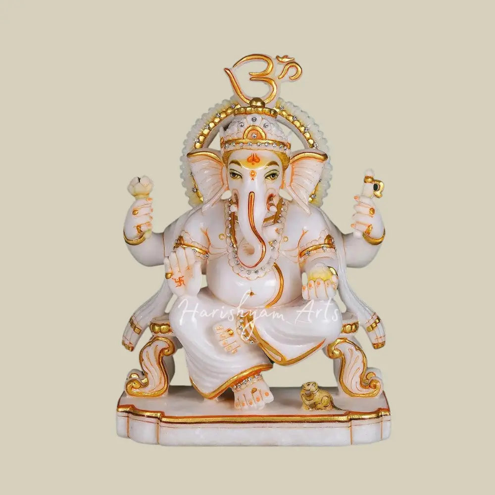 12" Marble Ganesh Statue with om Symbol on top