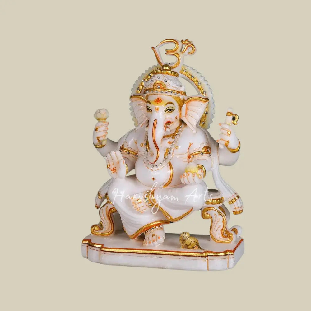 12" Marble Ganesh Statue with om Symbol on top