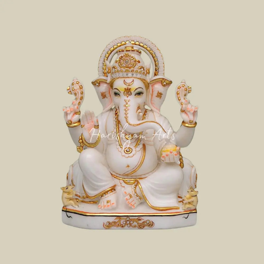 12" Marble Ganesha Statue for Home & Temple