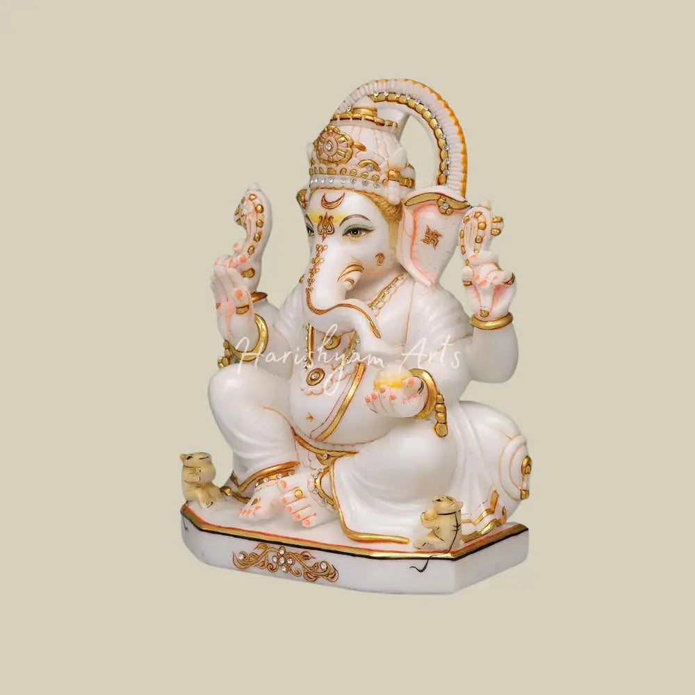 12" Marble Ganesha Statue for Home & Temple