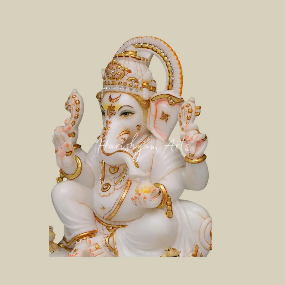 12" Marble Ganesha Statue for Home & Temple