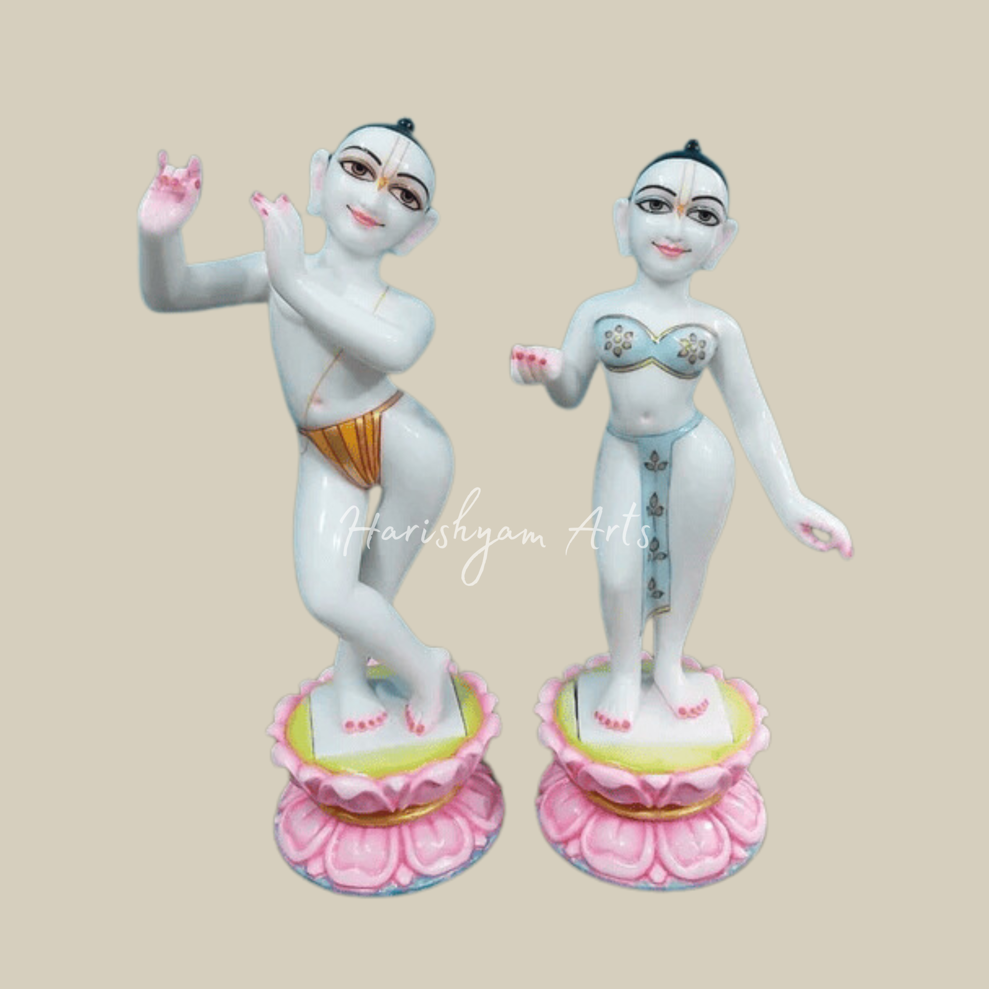 12 inches Marble Radha Krishna Idol Iskcon Style