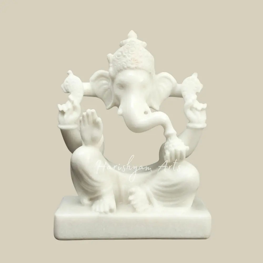 12" Pure White Marble Ganesha Modern  Sculpture