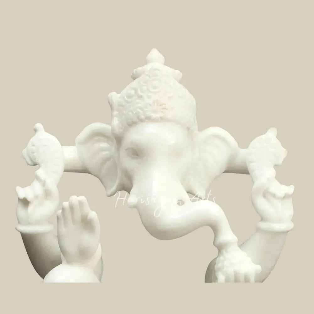 12" Pure White Marble Ganesha Modern  Sculpture