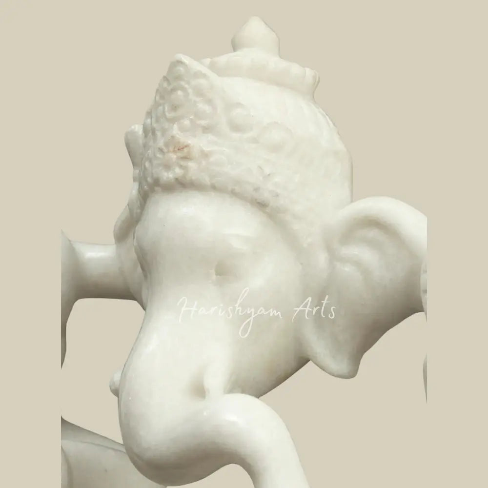 12" Pure White Marble Ganesha Modern  Sculpture