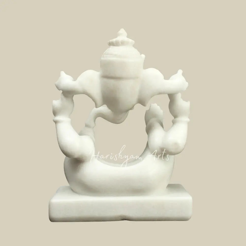 12" Pure White Marble Ganesha Modern  Sculpture