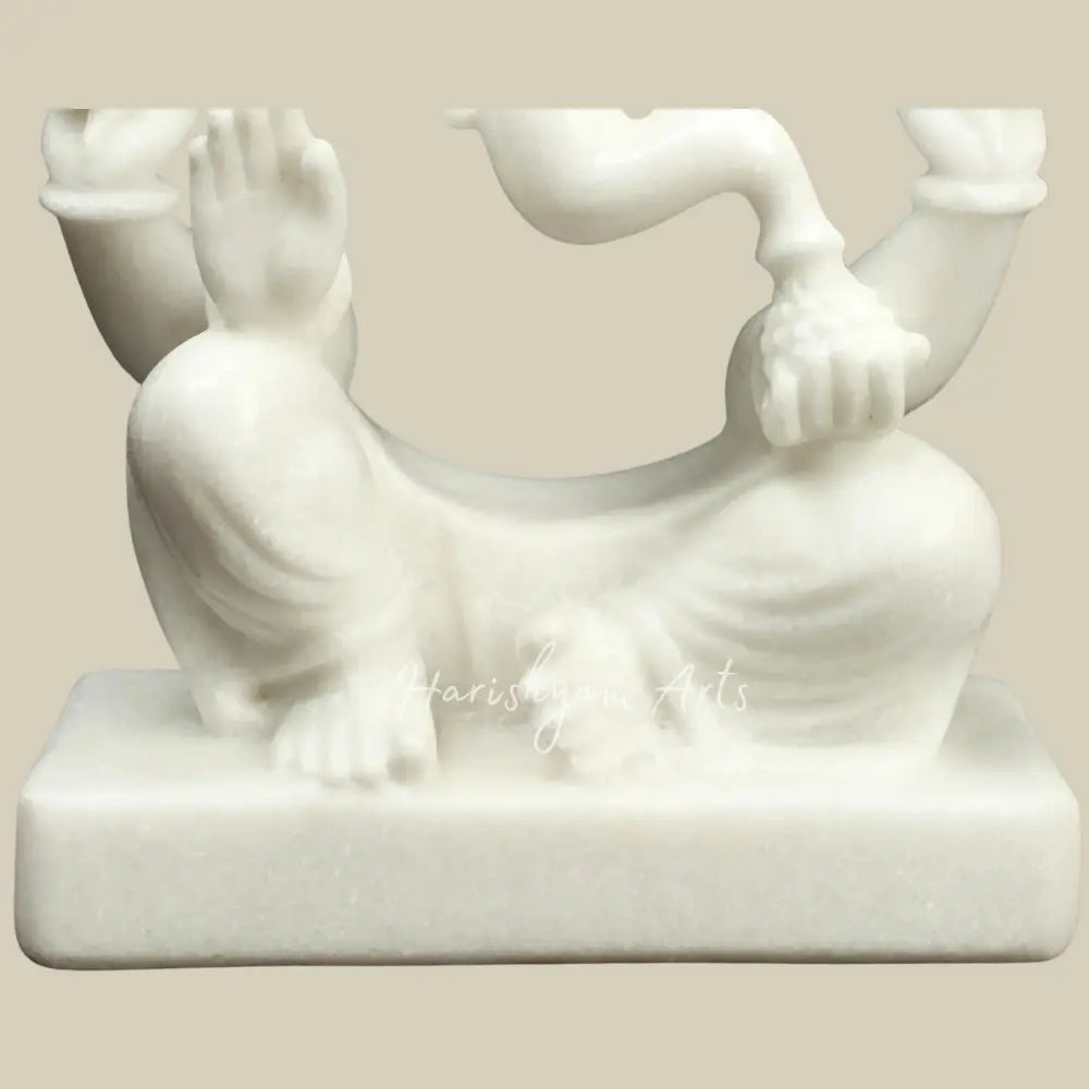 12" Pure White Marble Ganesha Modern  Sculpture