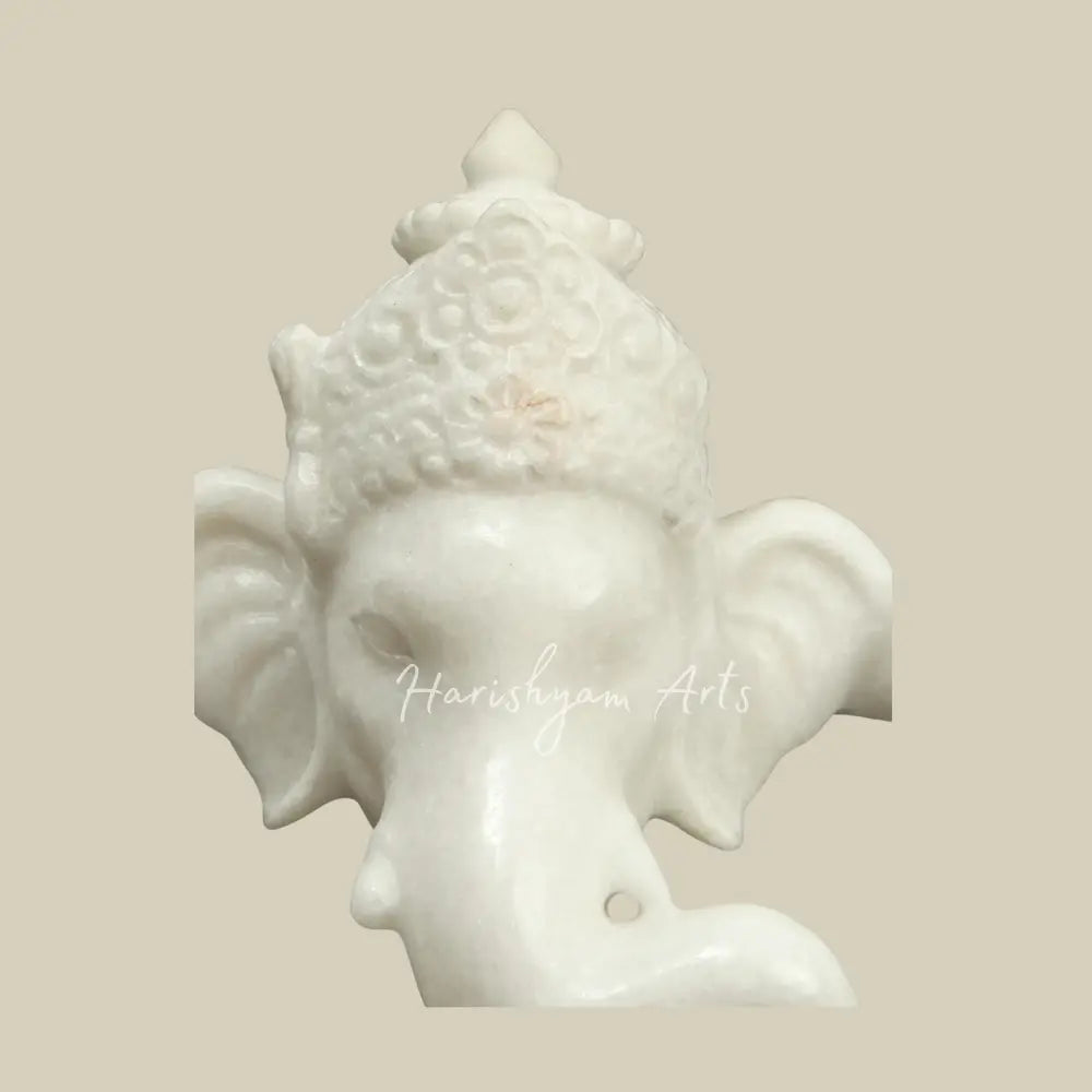 12" Pure White Marble Ganesha Modern  Sculpture