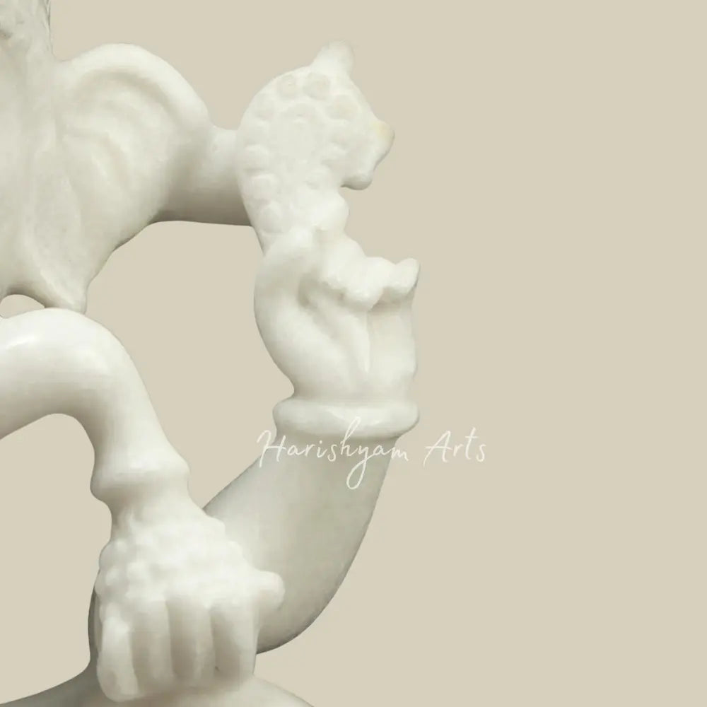 12" Pure White Marble Ganesha Modern  Sculpture