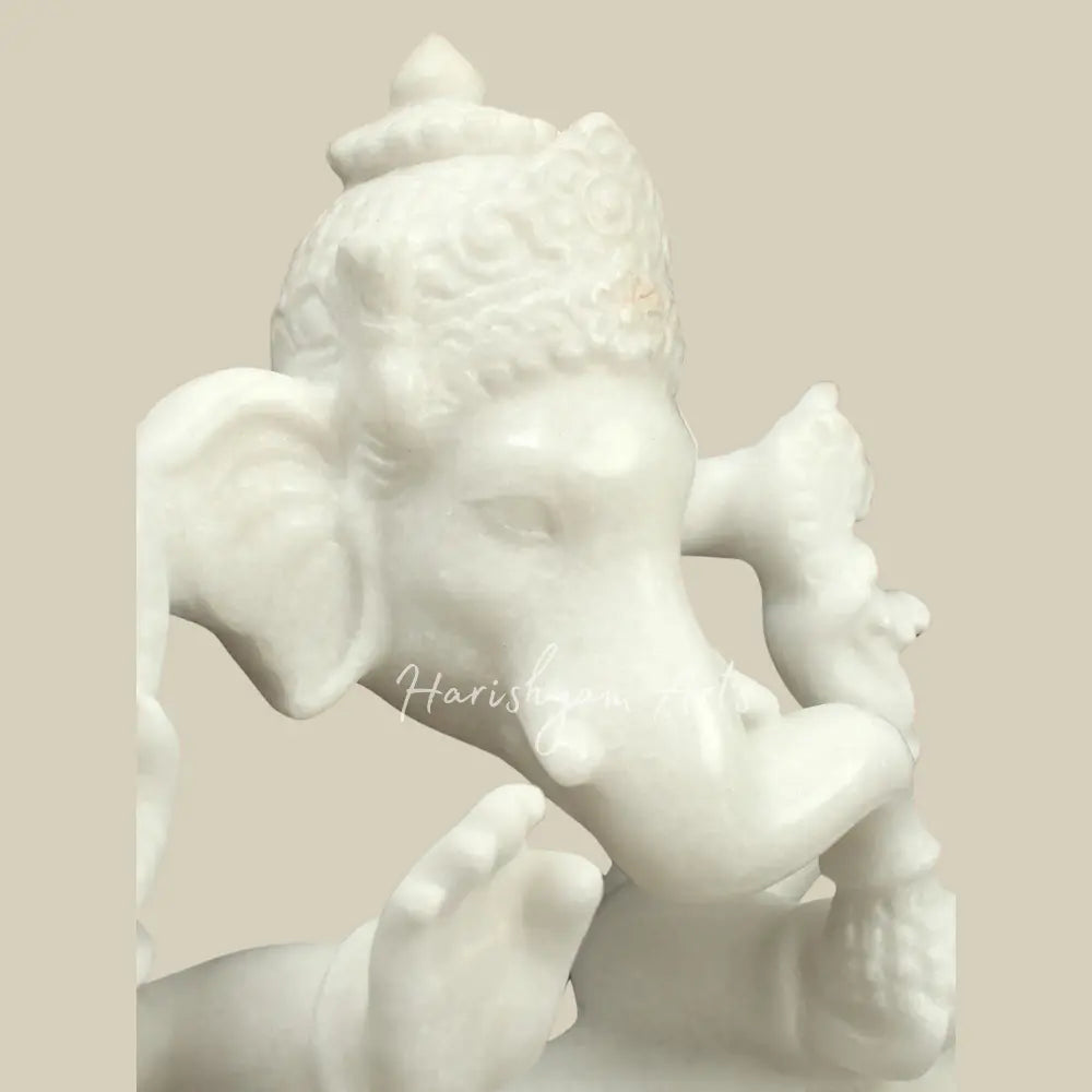 12" Pure White Marble Ganesha Modern  Sculpture