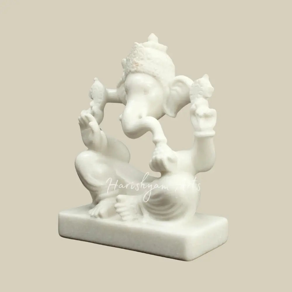 12" Pure White Marble Ganesha Modern  Sculpture