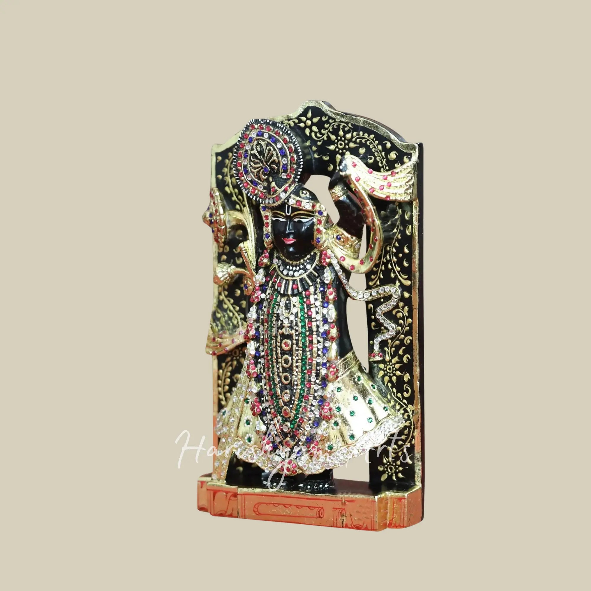 12 inches Shrinathji Statue with Intricate Carving  Black Marble Idol 1