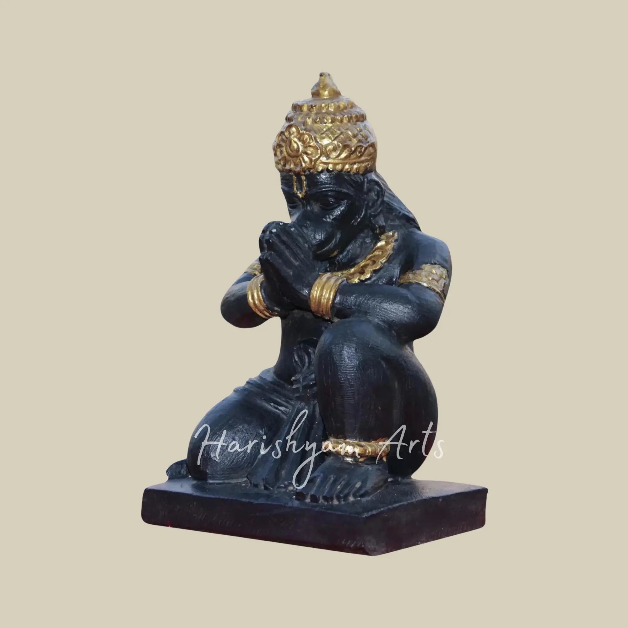 12 inches Sitting Hanuman Ji Balck Marble Statue 1