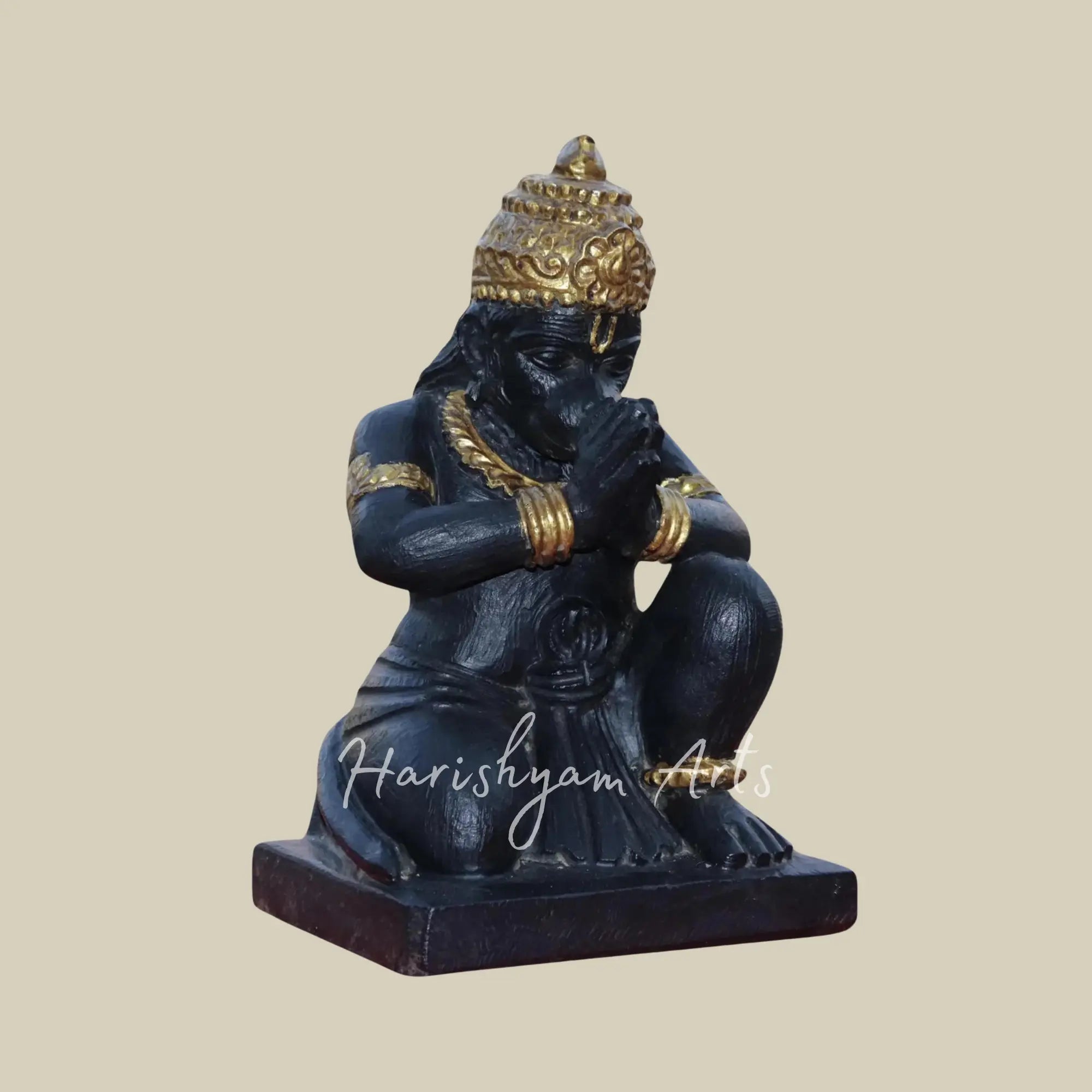 12 inches Sitting Hanuman Ji Balck Marble Statue 2