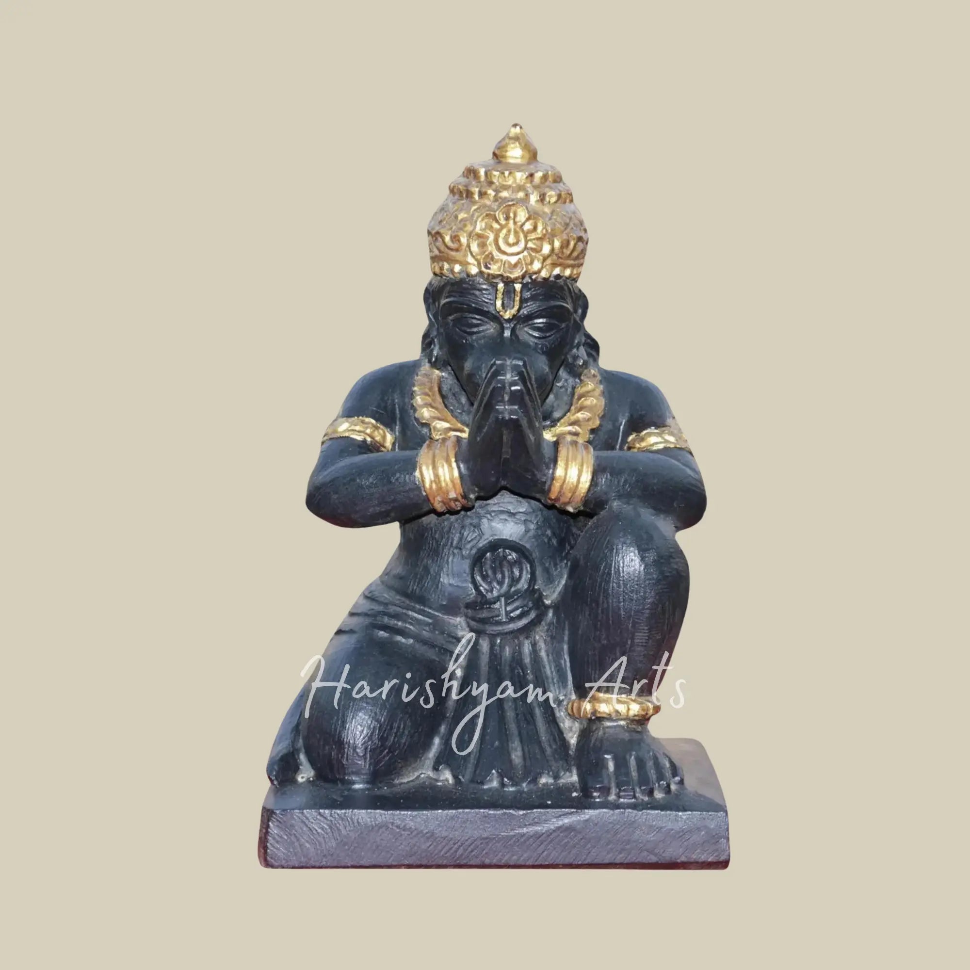 12 inches Sitting Hanuman Ji Balck Marble Statue 3