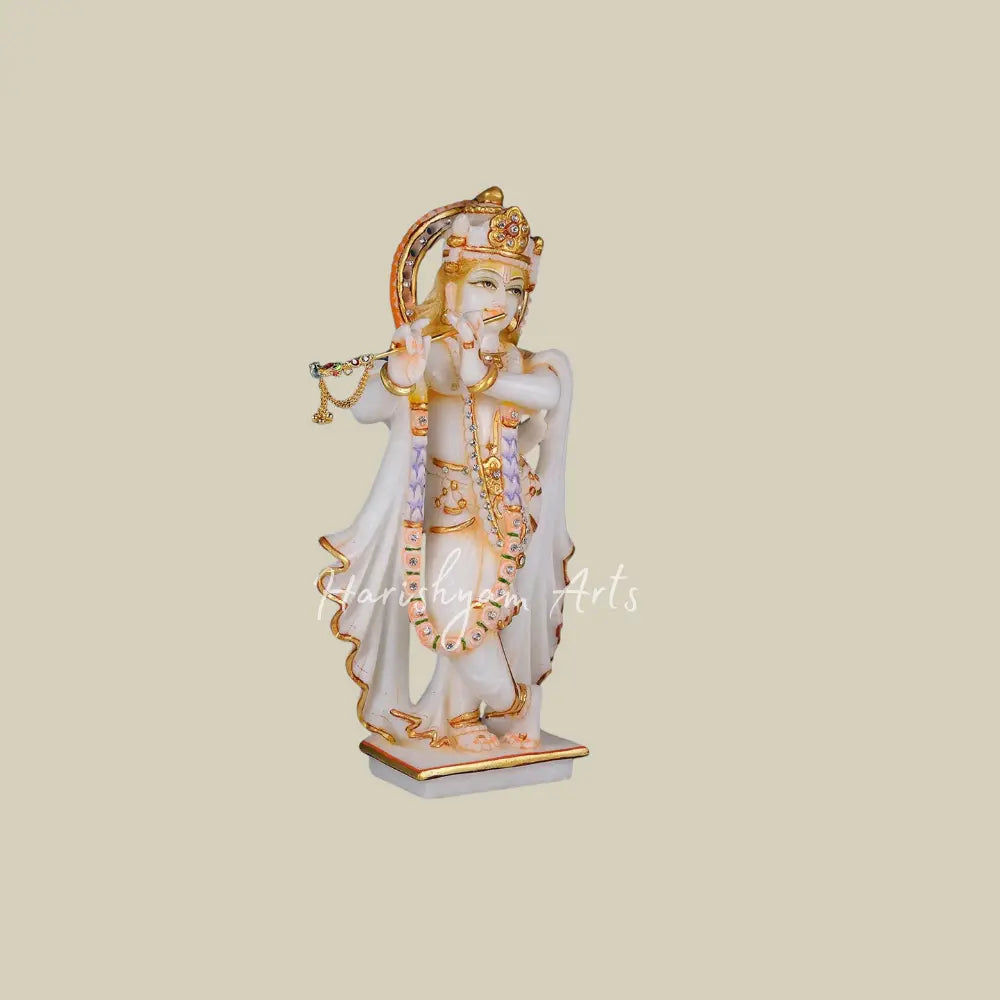 12" Standing Lord Krishna With Flute Marble Statue