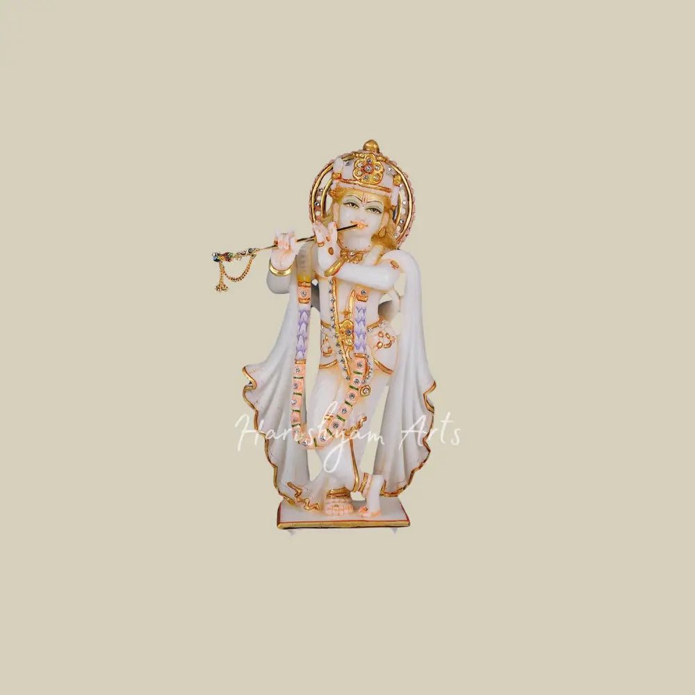 12" Standing Lord Krishna With Flute Marble Statue