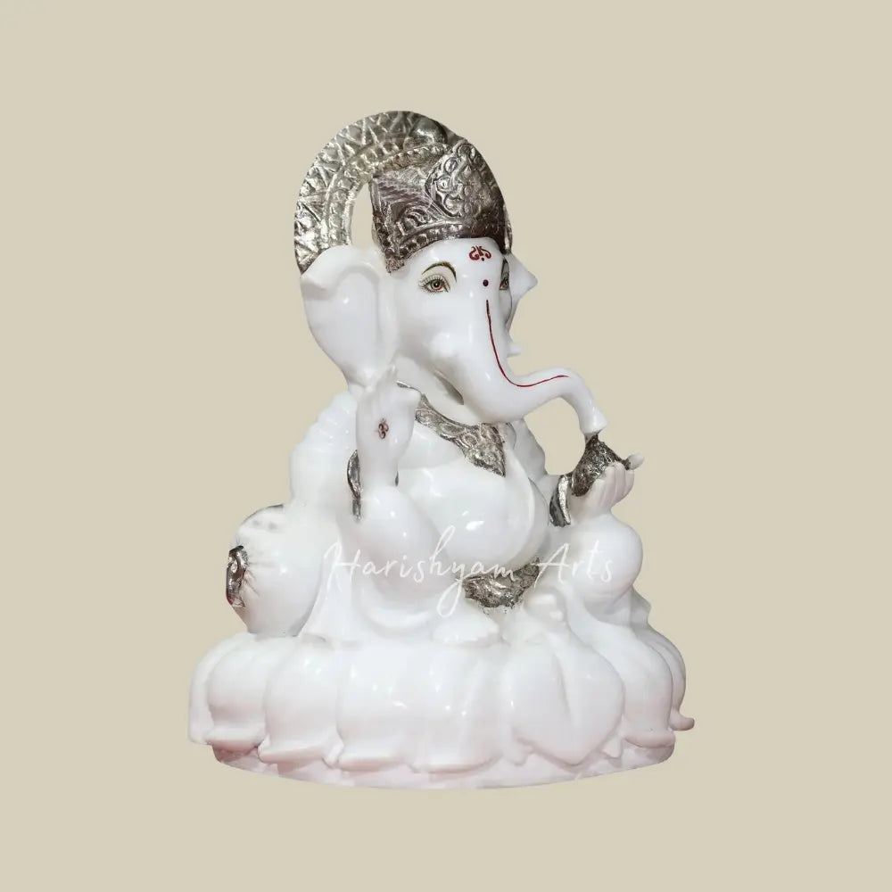 12" Super White Makrana Marble Murti of Lord Ganesh