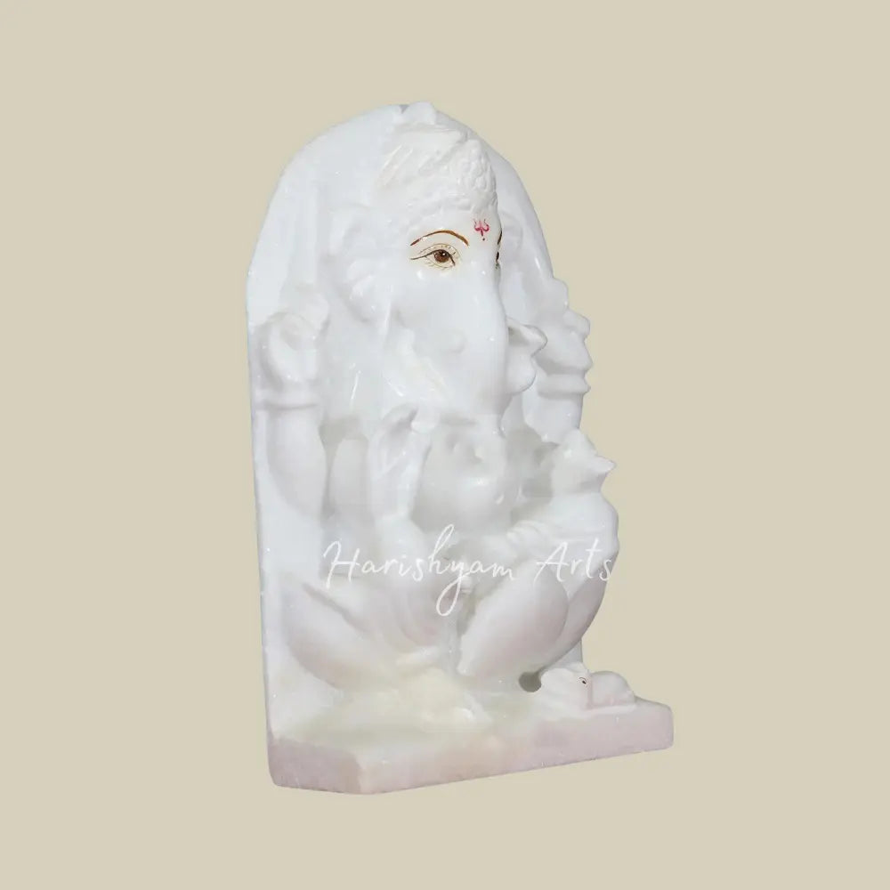 12" White Makrana Marble Panel of Lord Ganesha