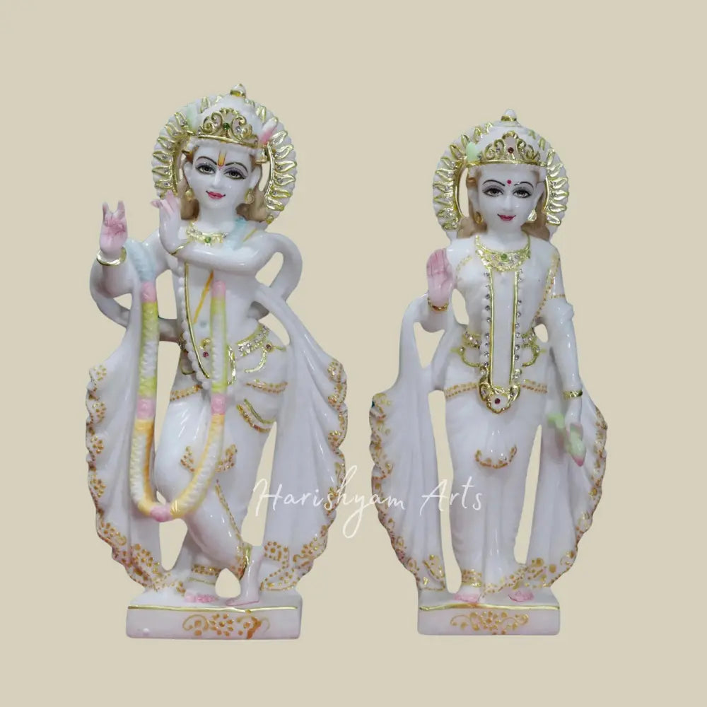 12" White Makrana Marble Radha Krishna Moorti