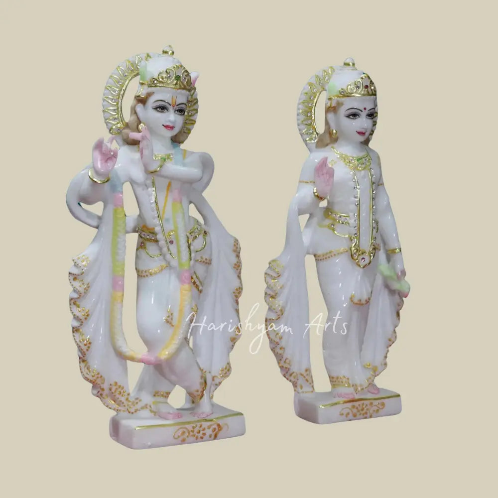 12" White Makrana Marble Radha Krishna Moorti