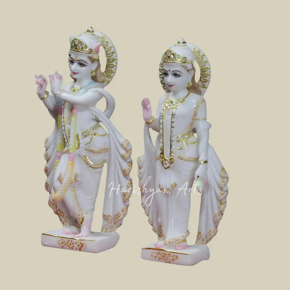 12" White Makrana Marble Radha Krishna Moorti