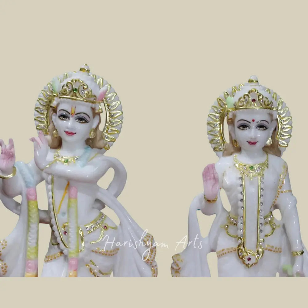 12" White Makrana Marble Radha Krishna Moorti