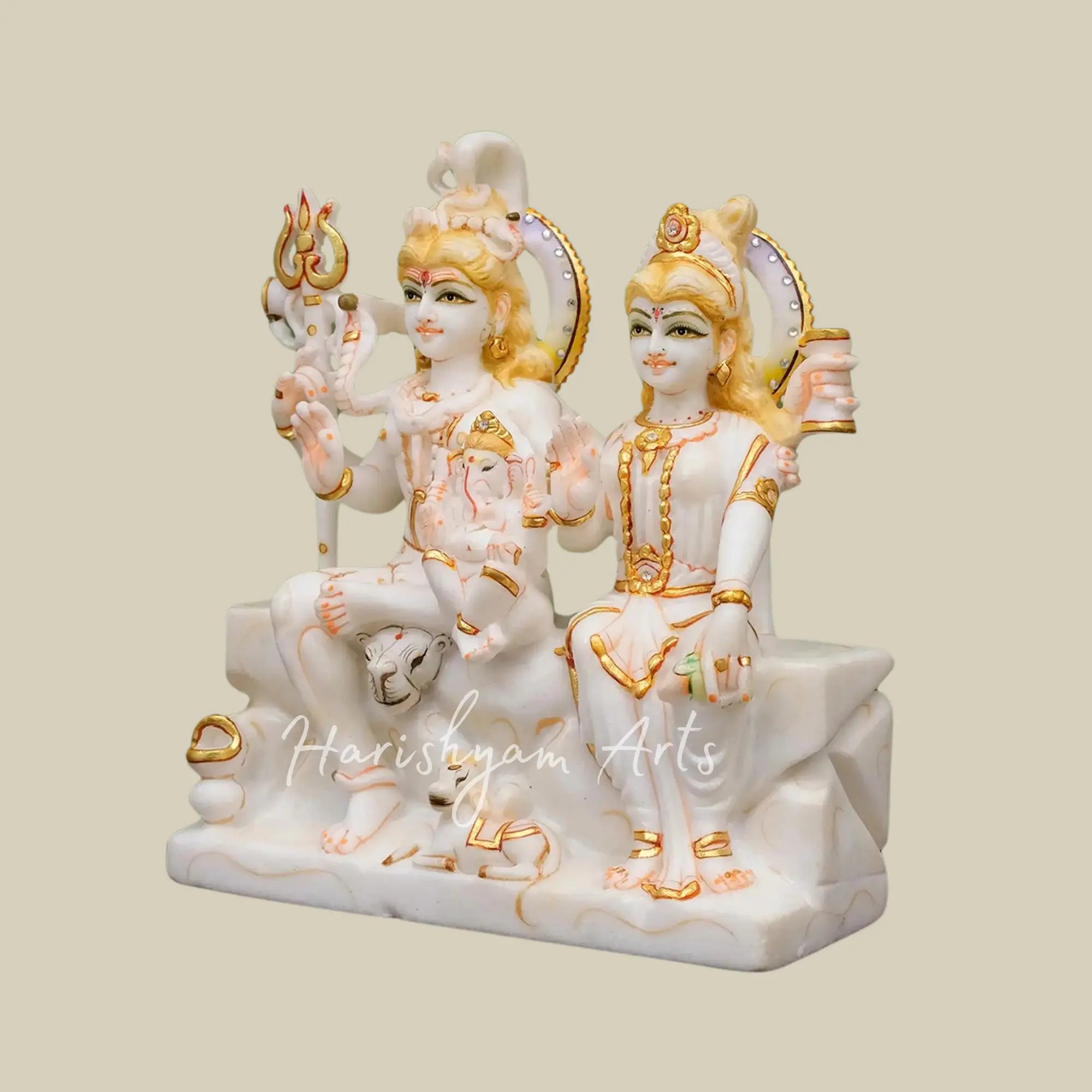 12 inches White Makrana Marble Shiva Parivar Statue 2