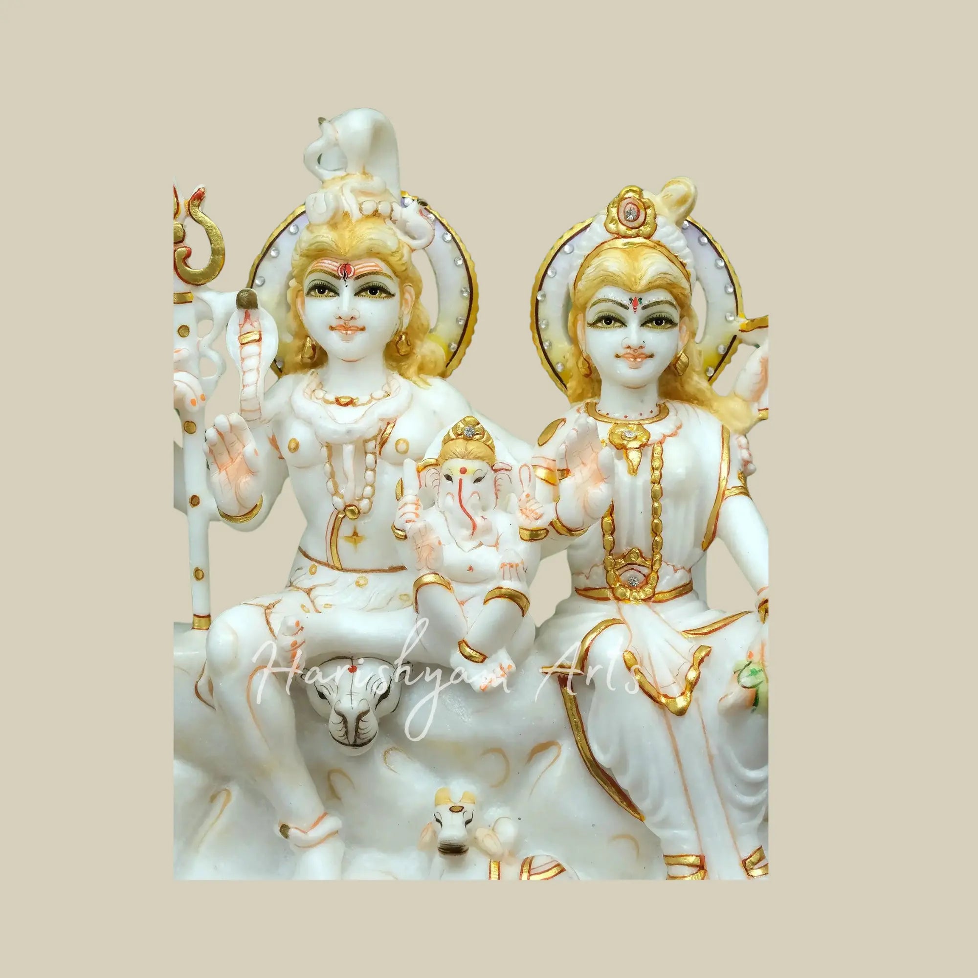 12 inches White Makrana Marble Shiva Parivar Statue 3